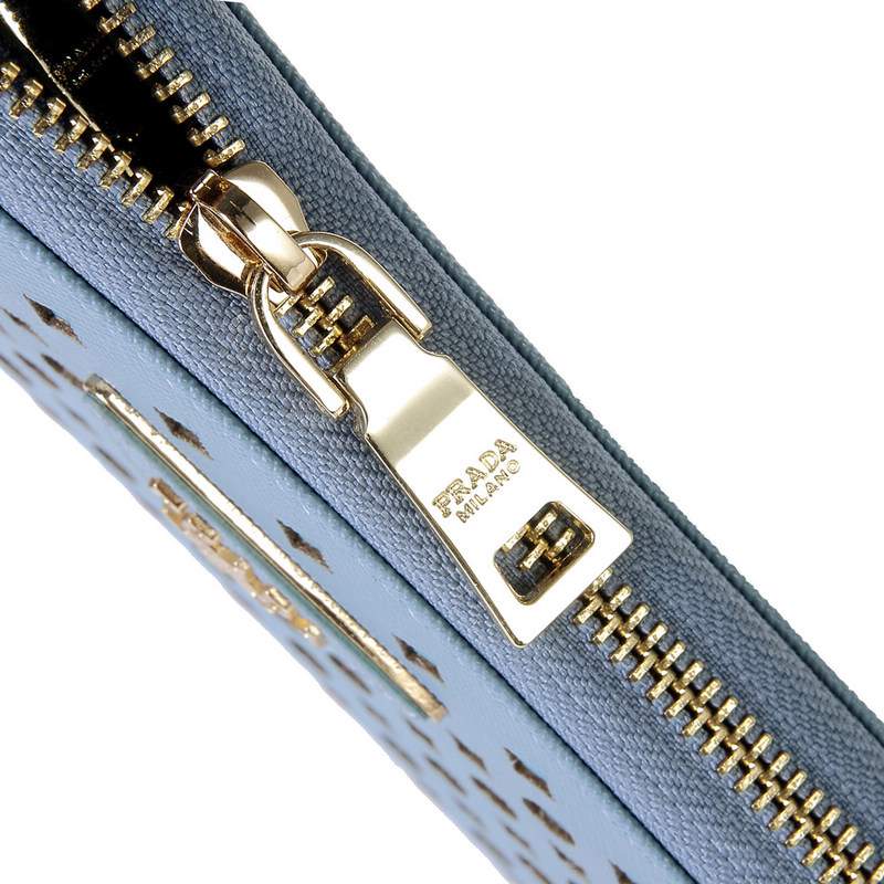 Knockoff Prada Real Leather Wallet 1140 light blue - Click Image to Close